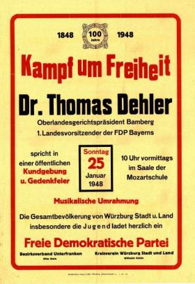 Plakat des FDP-Bezirksverbandes Unterfranken, 1948